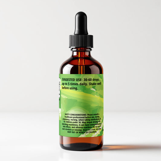 Cleavers (Galium aparine) herbal tincture bottle, back label panel view, suggested use and safety considerations, CORDIFOLIA brand.