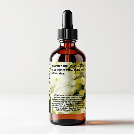 False Solomon's Seal (Maianthemum racemosum) herbal tincture bottle, back label panel view, suggested use and safety considerations, CORDIFOLIA brand.