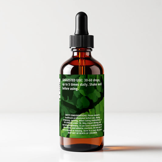 Nettle Root (Urtica dioica) herbal tincture bottle, back label panel view, suggested use and safety considerations, CORDIFOLIA brand.