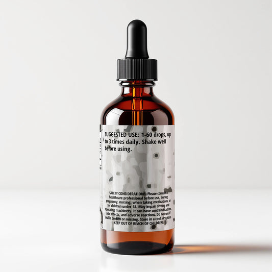 Quaking Aspen (Populus tremuloides) herbal tincture bottle, back label panel view, suggested use and safety considerations, CORDIFOLIA brand.