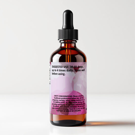 Uva Ursi (Arctostaphylos uva-ursi) herbal tincture bottle, back label panel view, suggested use and safety considerations, CORDIFOLIA brand.